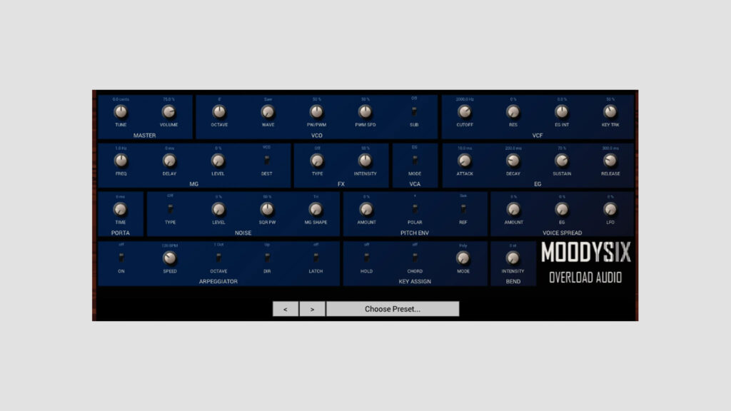 MOODYSIX Free 6-Voice Poly Analog Synth Plugin